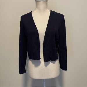 Talbots Open Front Cardigan Size Medium M Navy Blue Ribbed Knit Cropped Shrug